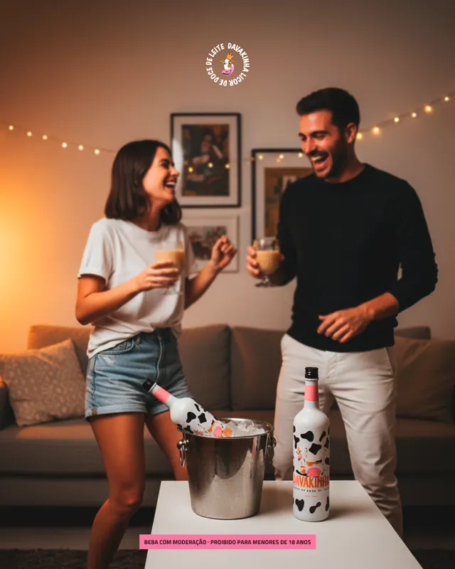 Casal dançando na sala com Davakinha no balde de gelo